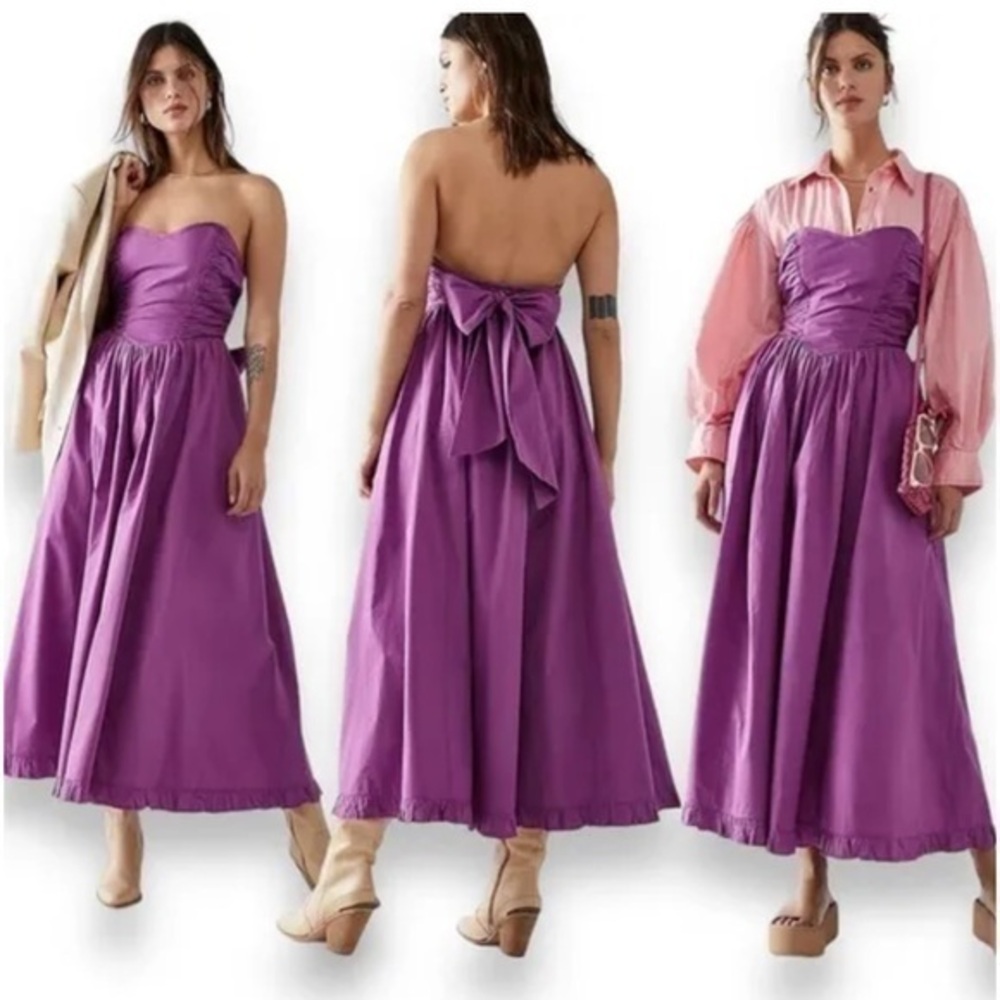 Free People Strapless Midi Dress in Purple
